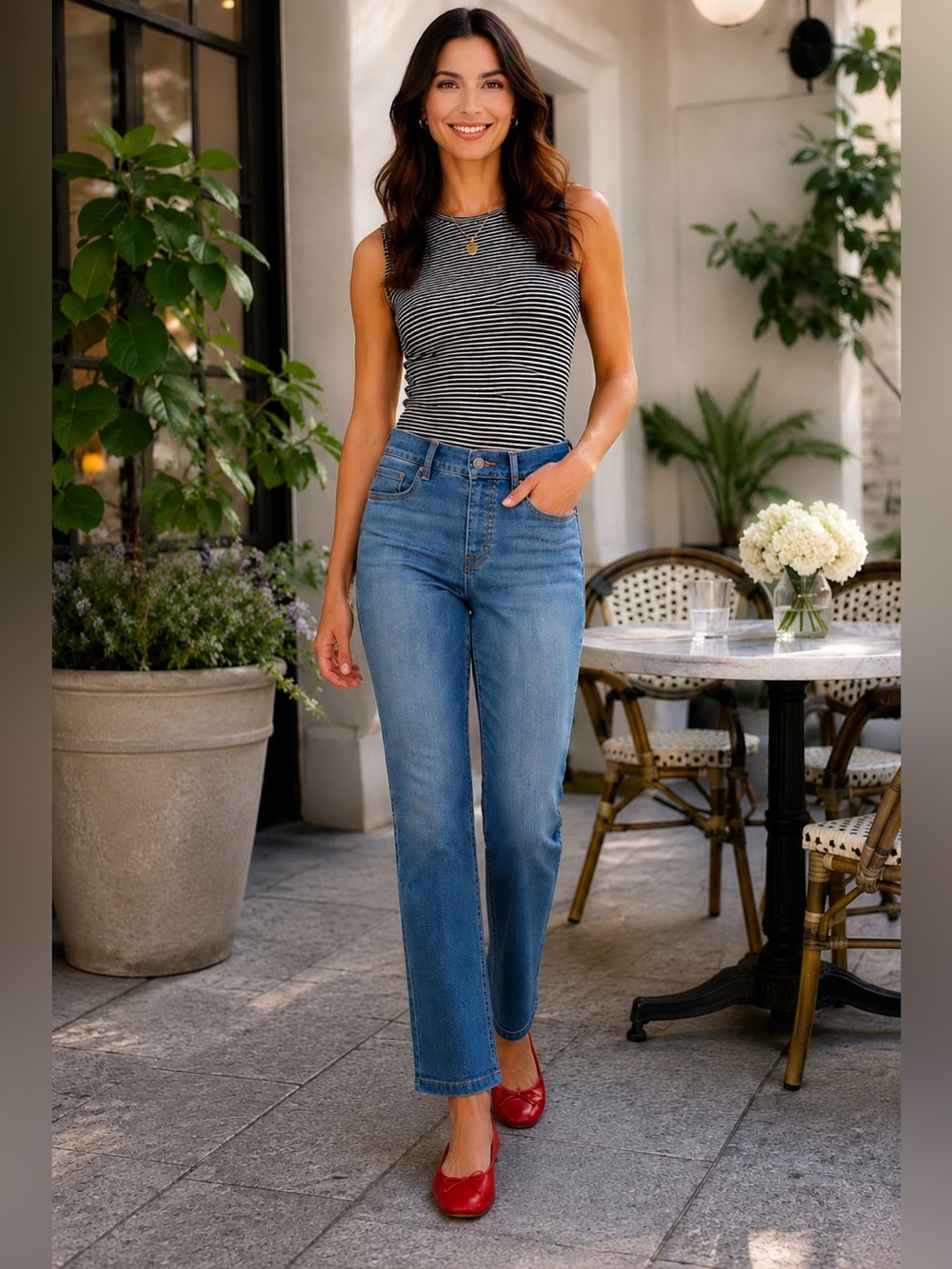 NWOT SPANX High Rise Pull-On Straight Leg Jeans Vintage Indigo Medium Tall